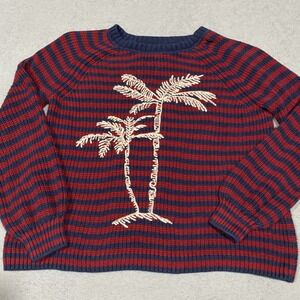 Faherty Sweater Womens Medium Red Blue Striped Royal Palm Cotton Bamboo‎ Knit
